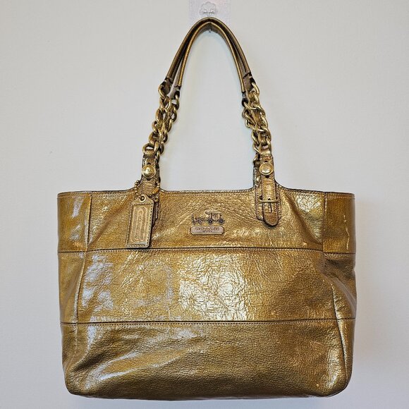 Coach Madison Tribeca Metallic Gold Patent Leather Tote Bag - Picture 1 of 4